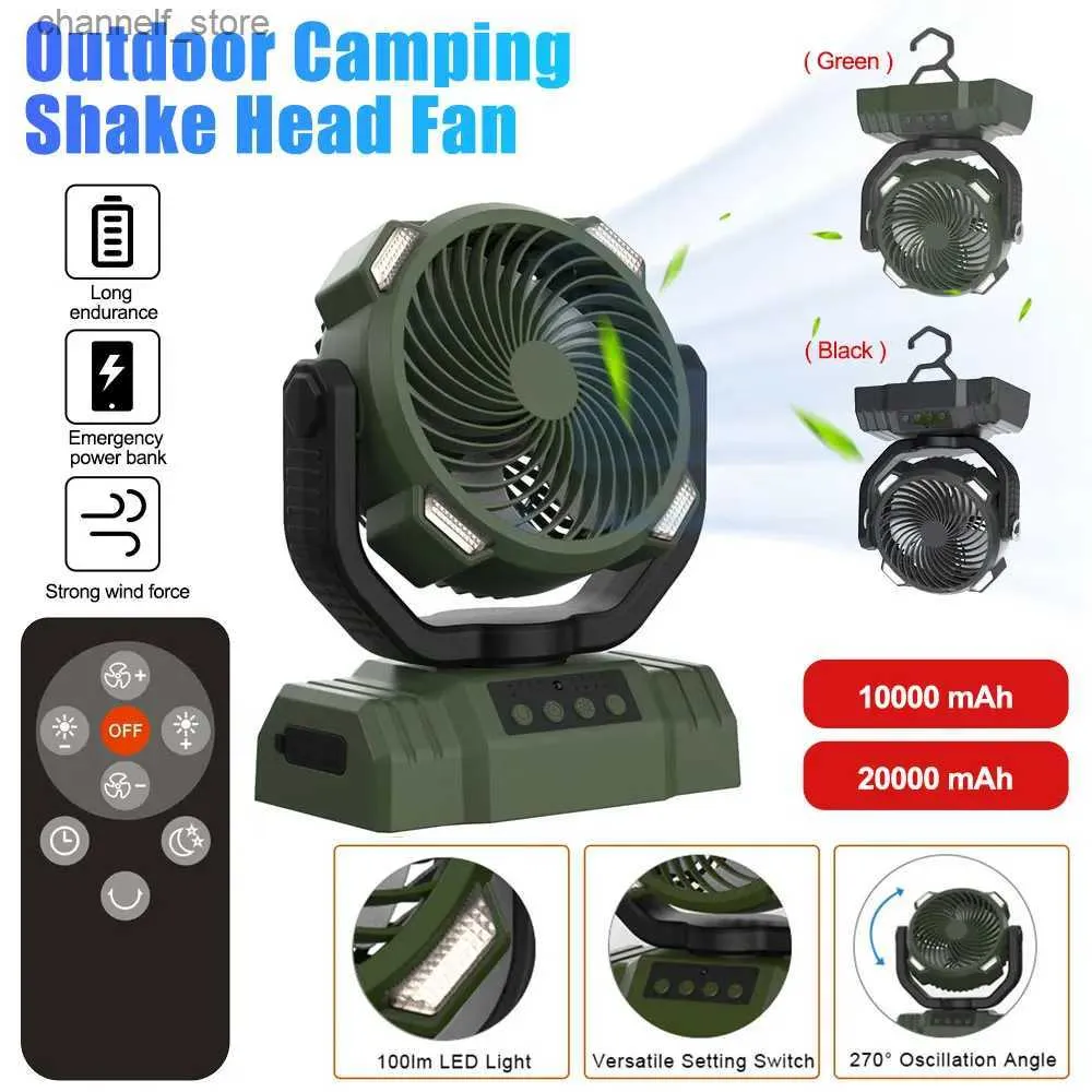 Ventilateurs électriques Ventilateur de camping en plein air secouer la tête rechargeable de bureau portable petit ventilateur longue distance vent fort ventilateur de plafond solaire LightY240320