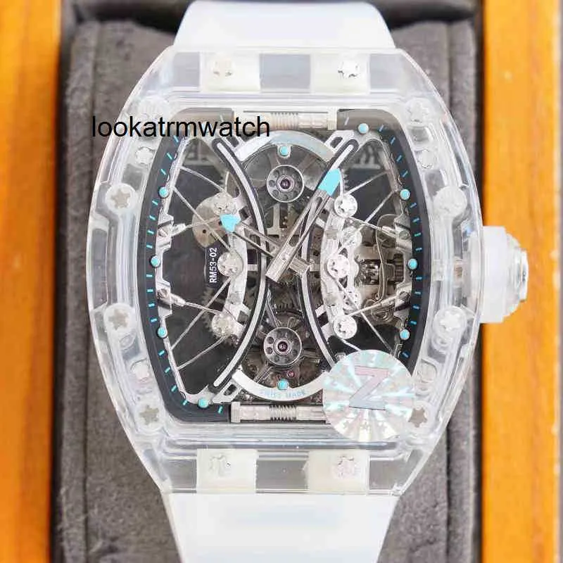 Desginer Mechanical Automatic L Watch Mens Rm053 Leisure Superclone Active Business Tourbillon Rm53-02 Machinery Snow Glass Case Tape