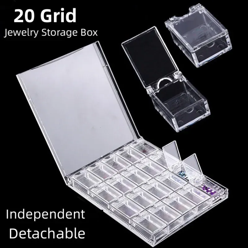Bottles 20 Grids Clear Display Case Organizer Holder for Jewelry Nail Rhinestone Beads Box Acrylic Makeup Organizer Nail Art Storage Box