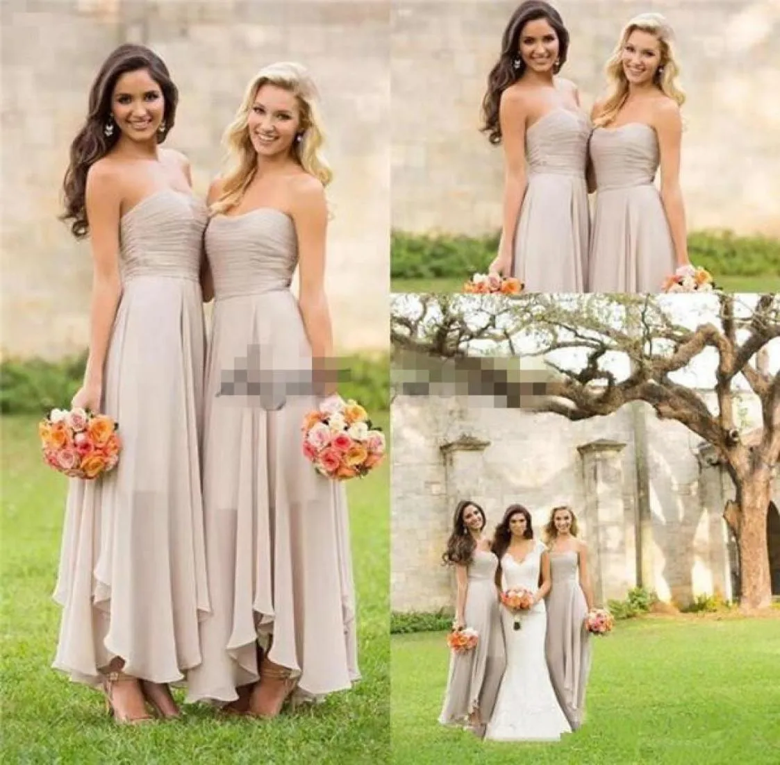 2019 Newest Silver Gray Simple Bridesmaid Dresses Strapless Ankle Length Chiffon Beach Garden Maid of Honor Gown Custom Made3942503