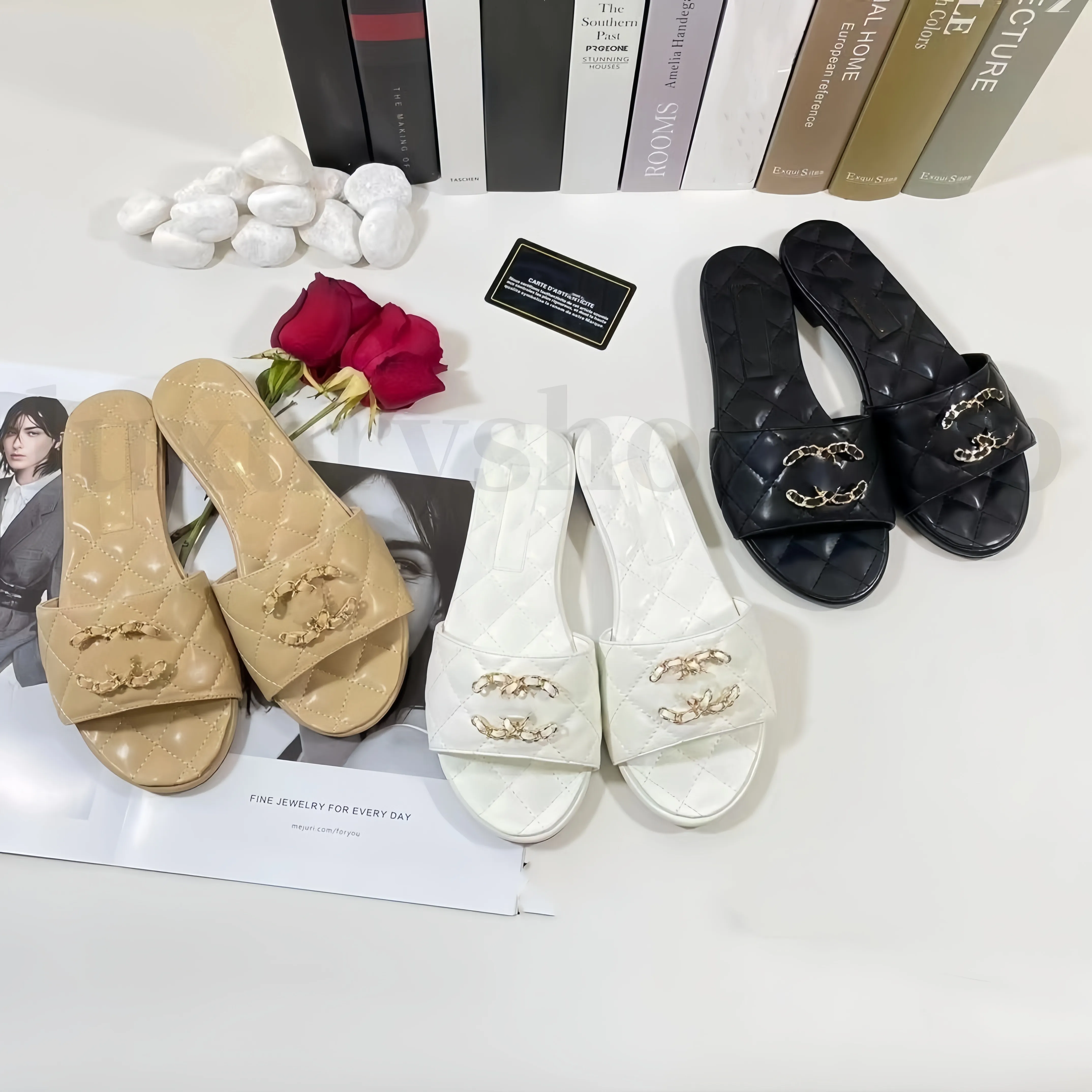 Sandálias de luxo sandália marca flip flops mulheres alta qualidade elegante chinelo moda clássicos sandália chinelo sapatos planos slide tamanho 36-42