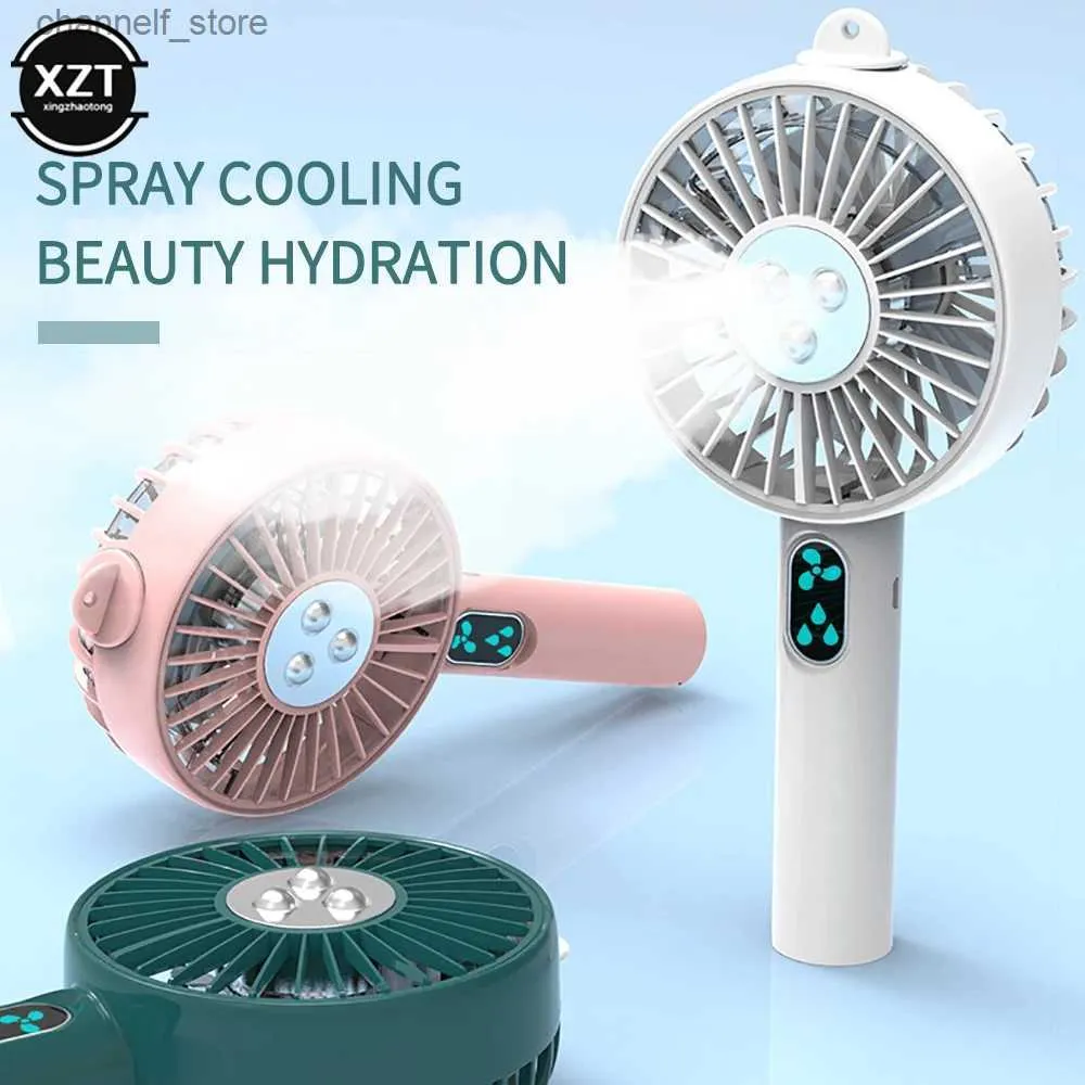 Electric Fans Portable Outdoor Travel Handheld Fan 2-in-1 Mist Fan USB Desktop Fan Portable Water Meter Mini FanY240320