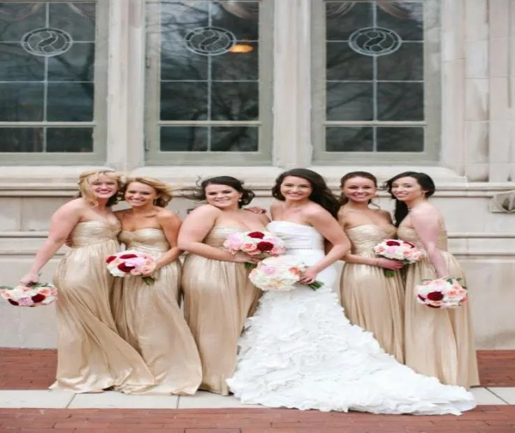 2015 Stunning Gold Bridesmaid Dresses Long Empire Wait Sweetheart Floor Length Sexy Backless Wedding Party Dress Maid of Honor Gow7395821