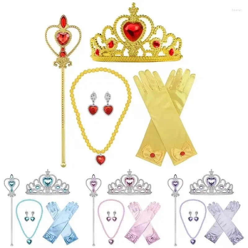 Аксессуары для волос, 6 шт., набор аксессуаров принцессы для девочек с короной, волшебной палочкой, перчатки, праздничная одежда