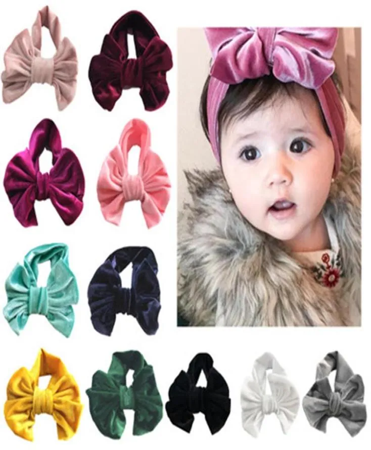 Ins dziewczęta złoto aksamitowe opaski na głowę dla dzieci Bowknot Turban Hair Band 2018 Nowe dzieci butikowe akcesoria do włosów 11 kolorów Bandanas K2113795