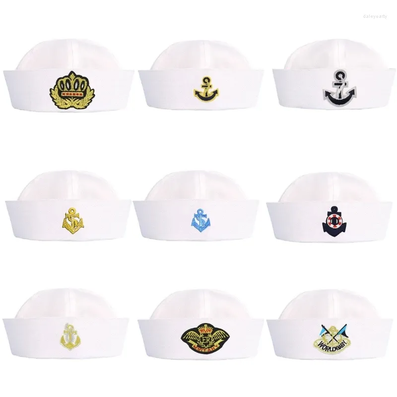Berets Sweet Girls Sailor Hat With Roll-up Brim Navy Seafaring Embroidery Anchors Adult Teens Halloween Cosplay
