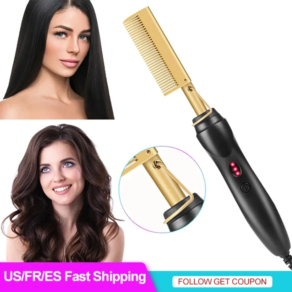 Irons Copper Hot Comb Straightener for Wigs Afro Hair Heating Comb Straightening Brush Electric Pressing Comb Curler Hair Straightener