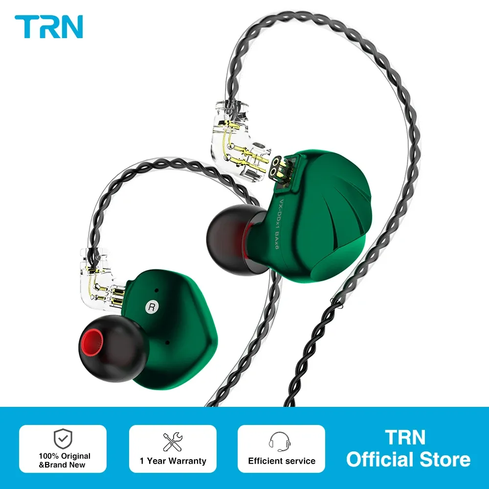 Słuchawki Nowe TRN VX 6BA+1DD Hybrydowy metal typu C In Ear Earnphone IEM HiFi DJ Monitor Running Sport Earda Zeato słuchawkowe