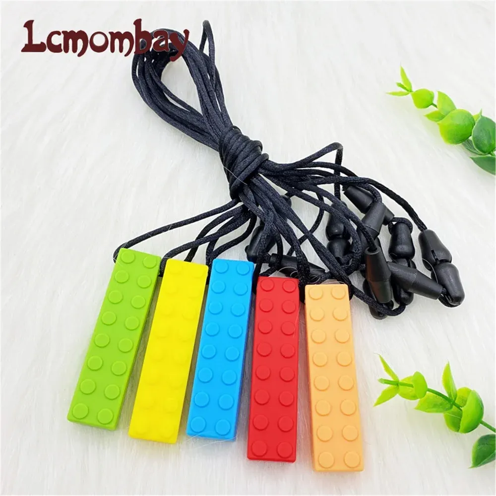 Halsband 5st Sensory Chew Halsband Brick Chewy Kids Silicone Biting Pencil Topper Pacifier Silicone Nipple Feacher Teether Toy