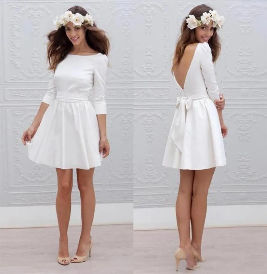 2020 34 슬리브를 가진 짧은 졸업식 드레스 간단한 저렴한 미니 리셉션 흰색 귀향 드레스 섹시한 백리스 파티 착용 4728069