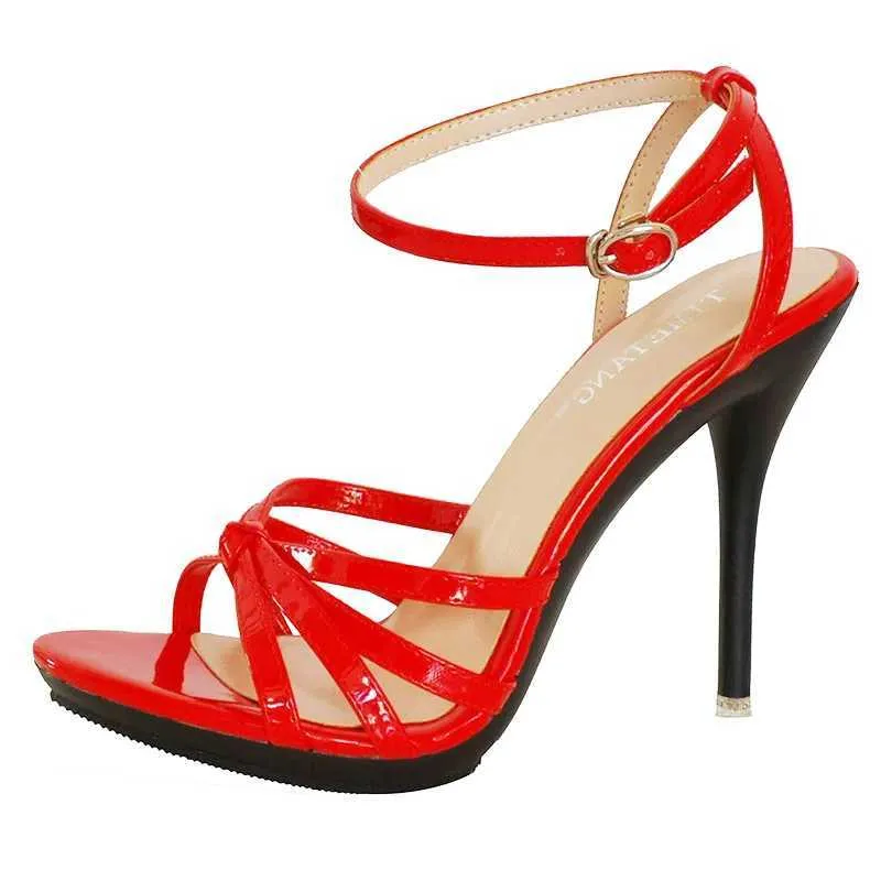 Sapatos de vestido Shuzumiao Mulheres Sandálias Chinelos Popular Moda Mules Sexy Feminino Vermelho Salto Alto 11cm Chinelo Stilettos H240321