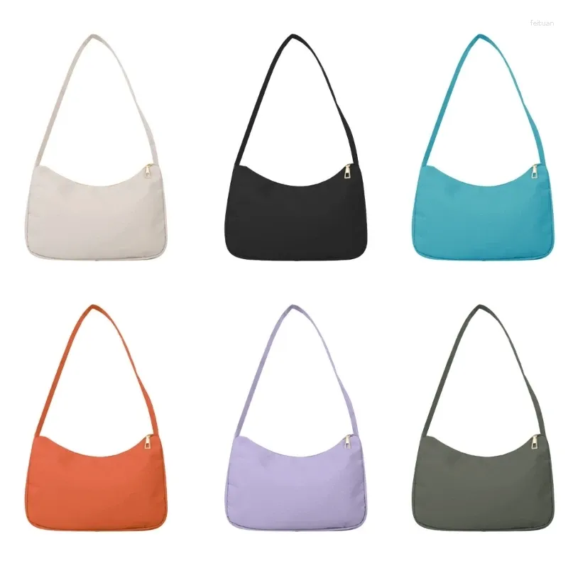 DrawString 28GD axelväskor för kvinnor söt hobo på handväska Nylon armhålväska minikoppling handväska blixtlås stängning fast färg