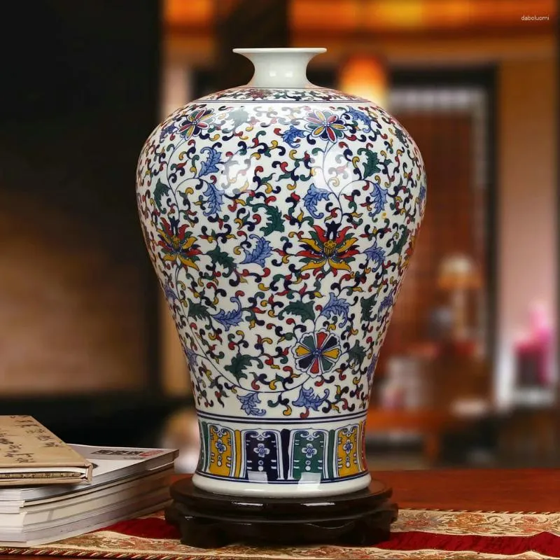 Vasi Vaso per fiori in porcellana multicolore blu e bianco dipinto a mano superiore in ceramica di Jingdezhen, antico vaso per la casa cinese