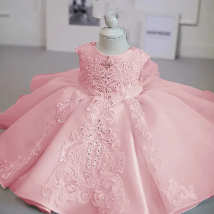 AHAHA Jurk voor babymeisjes, prinsessen, bloemenmeisjes, geschikt voor doop, bruiloft, feest, feestelijke jurk voor baby's, wit, 24 Maanden