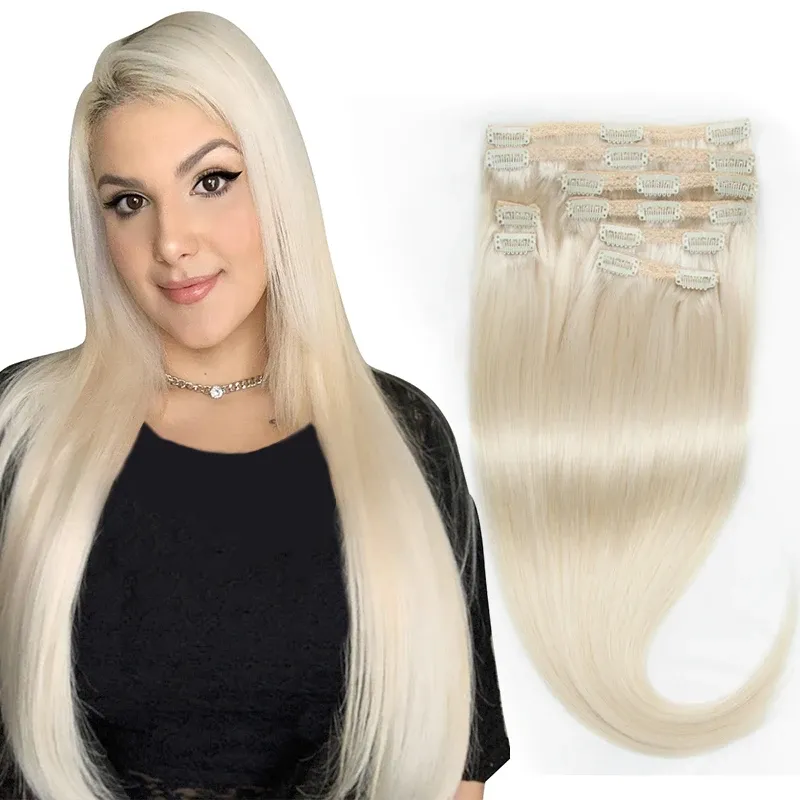 Extensions MrShair Clip in Hair Extension Human Human Hair Hair Natural Extensions Blonde Mega Hair tic Tac Clion Hair Piece Full Head 12 "24"