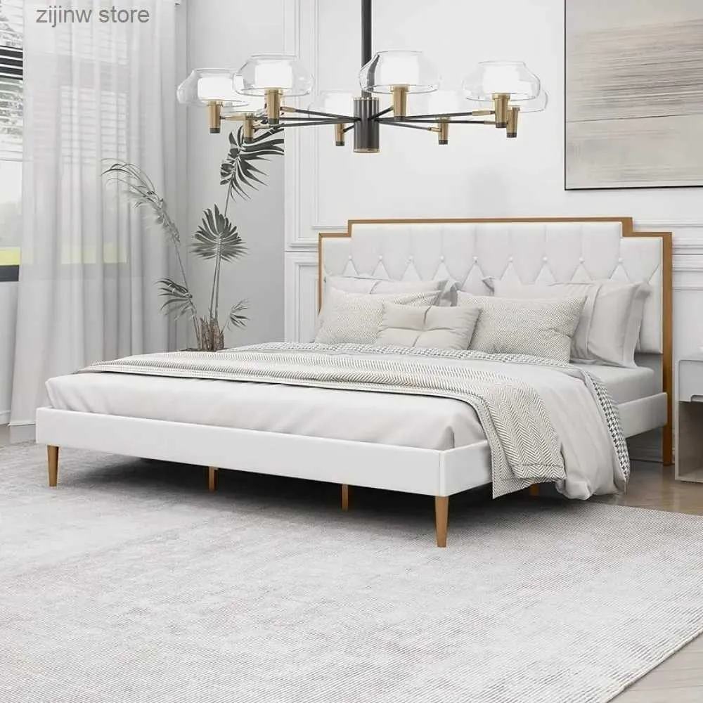 Altre forniture per la biancheria da letto Telaio letto grande con piattaforma decorativa con piastra superiore supportata da stabile listello in legno di alta qualità, letto a burro a molle senza telaio richiesto Y240