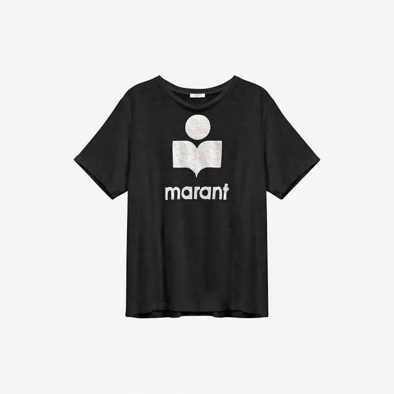 24SS Isabel Marant Novo nicho Marant Designer camiseta Hot Lip Print Versátil Redond Cotton Loose Pullover Top Marant Mulheres de mangas curtas T-shirt Trendência 427