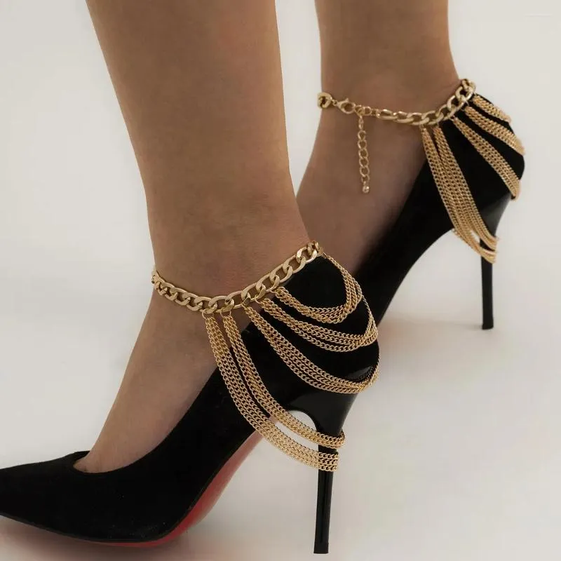 Anklets 1 PC Multilayer Link Chain Metal Tassel For Women Bracelet On The Leg Decoration Sandals Beach High Heels Accessories