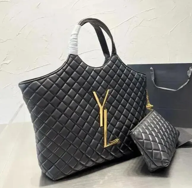 7aicare maxi överdimensionerad shopping tygväska designer handväskor 2 storlek fäster mini plånbok quiltade lammskinn kvinnor resor satchel axelväska shoppare väskor svart