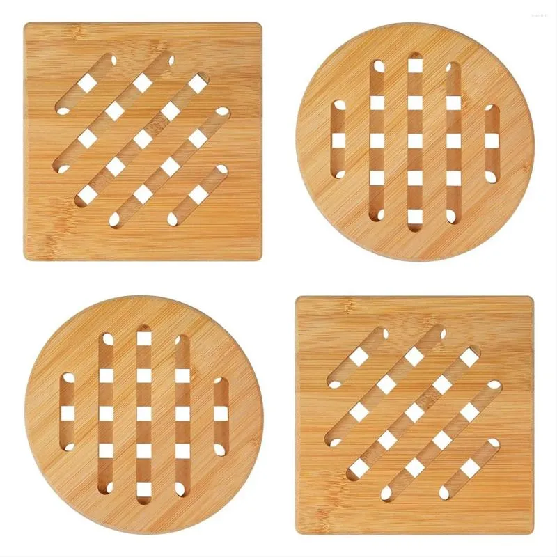Bordmattor Bambu Pot Waasters värmebeständig plats kvadrat och rund gjord av trä för skålkrukor plattor