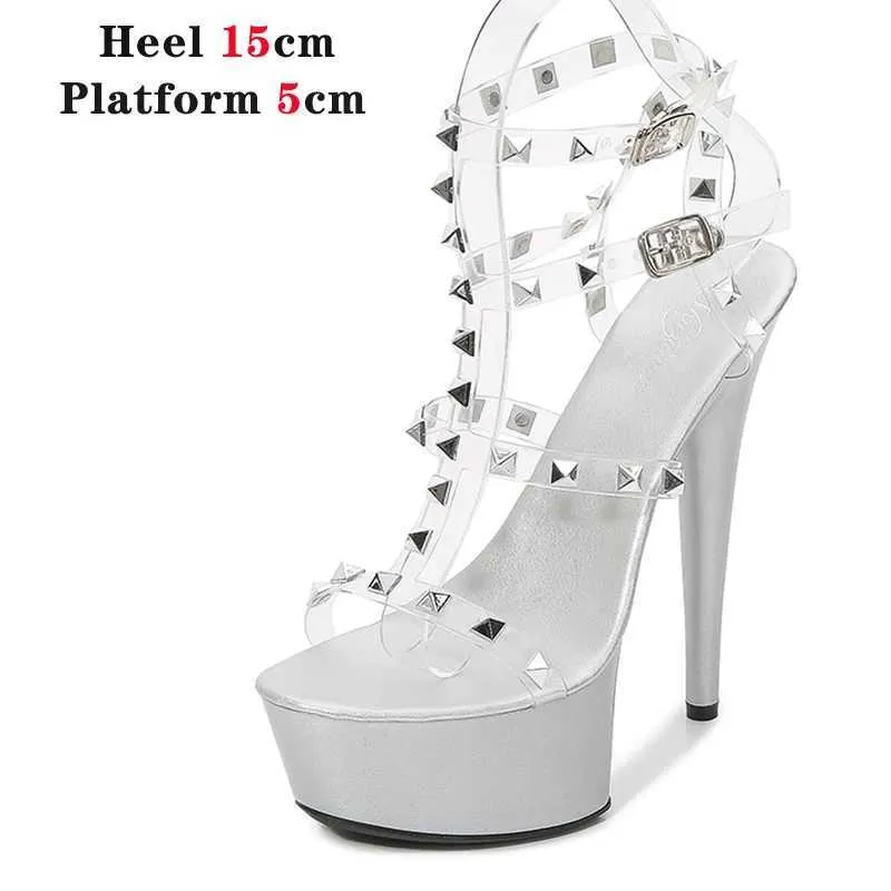 Kleid Schuhe Frauen Sandalen 2021 Neue Mode Transparent Niet High Heels Sexy Offene spitze Party Club Damen Schnalle Riemen Sommer stiletto H240325601