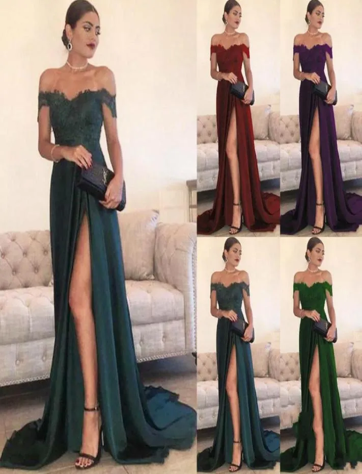 2020 sexy laço ombro vermelho vestidos de dama de honra lado dividido fora dos apliques vestido de convidado de casamento barato dama de honra vestidos 66136459524202