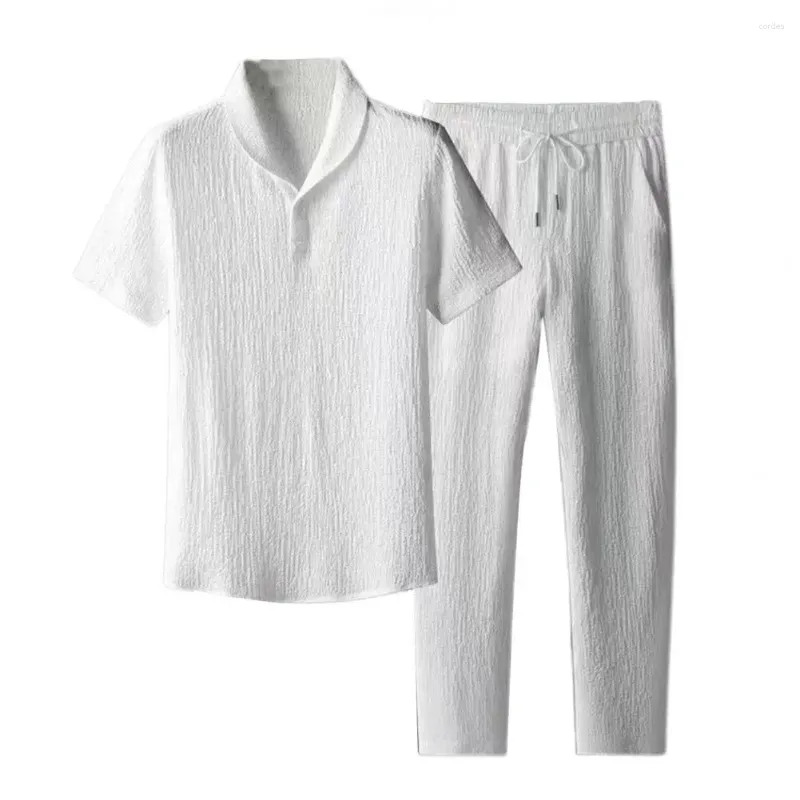 Homens Tracksuits Homens Activewear Set Verão Casual Outfit com Manga Curta T-shirt Cordão Calças de Cintura Elegante para Jogging