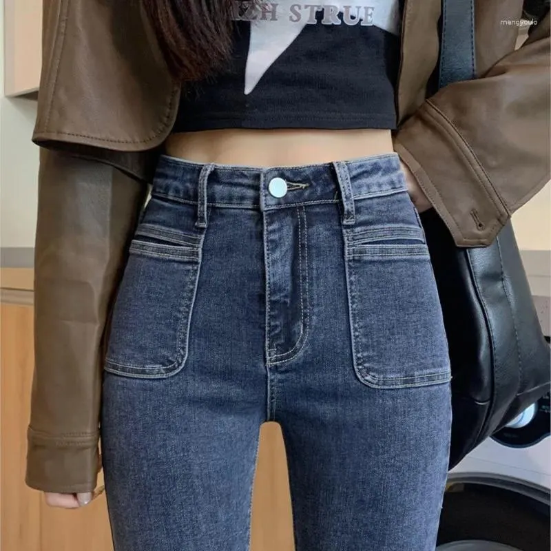 Jeans Pour Femmes Bleu Gris Petite Jambe Denim Pour Femmes Printemps Ete Taille Haute Coupe Mince Ajustement Regulier Pantalon Crayon Femme Du 16 33 DHgate