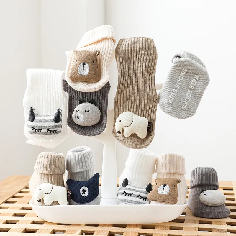 Spring and Autumn Newborns Three-dimensional Cartoon Doll Baby Socks Glue Non-slip Baby Socks Children's Floor Socks