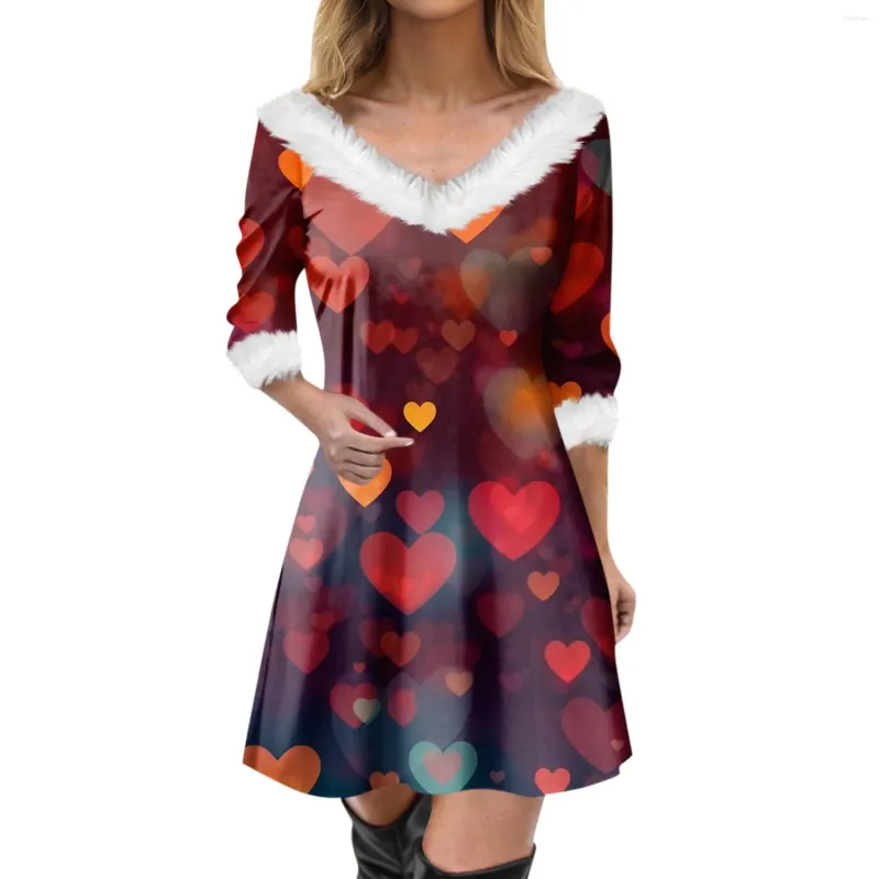 Casual Dresses Women's Fashion-Forward V-hals Slim Dress Valentine's Day Love Printed Long Sleeve Min Glamorous bekväm