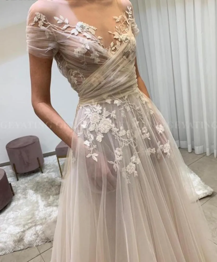 Vintage Sheer Lace Floral Boho Wedding Dress 2020 with Sleeve Aline Hippie Bridal Gowns Summer Beach Wedding Dresses Country5699197