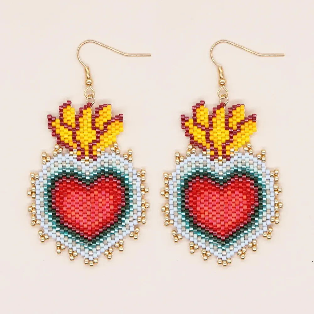 go2boho for handmade earring for womans forse jewelry miyuki heart heart stainless鋼メッキのゴールドイヤードロップ240311