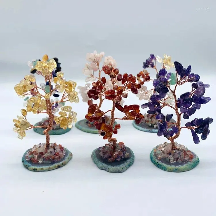 Decorative Figurines Natural Crystal Tree Agate Base Bedroom Office Living Room Home Decoration Simple Small Ornaments