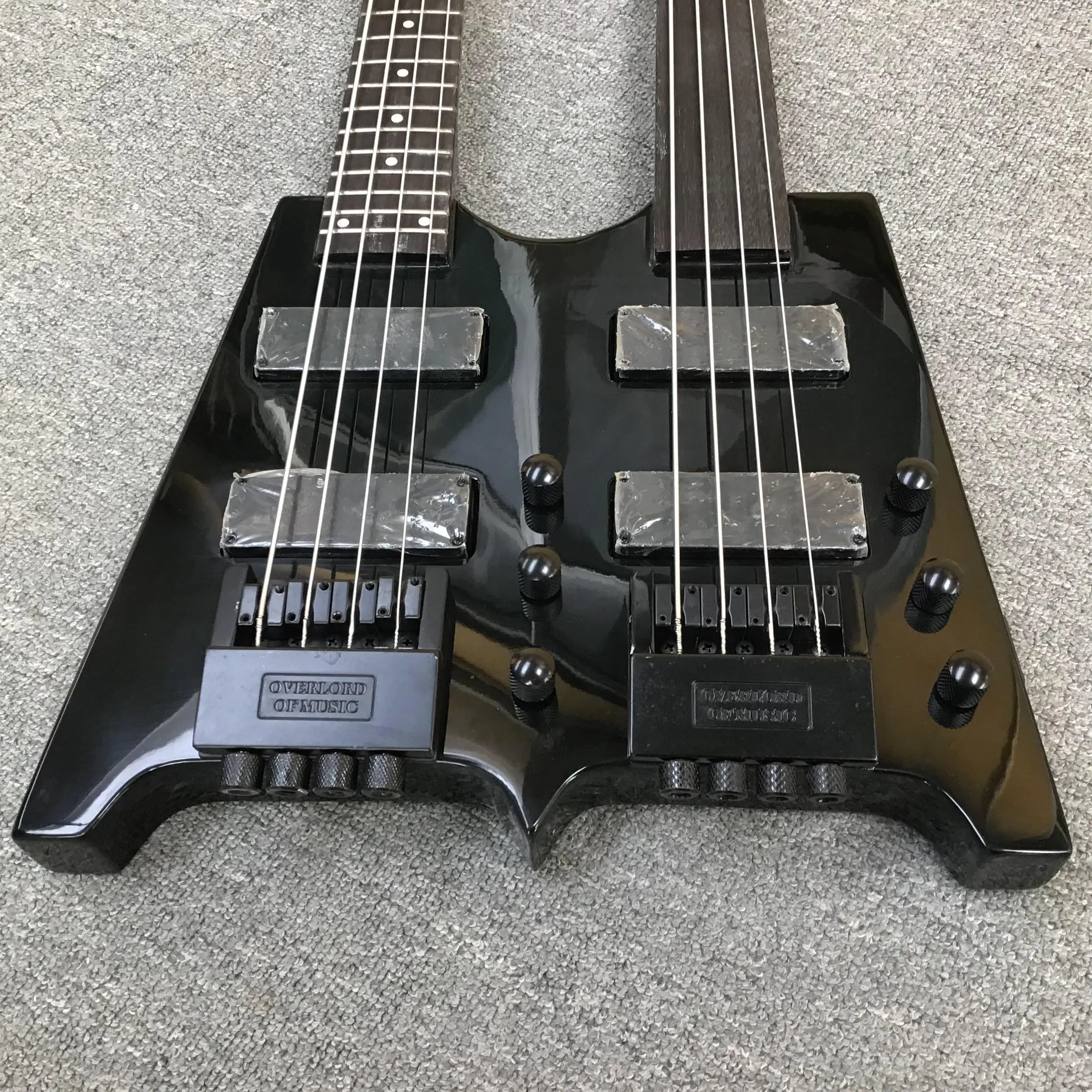 Headless 8-String Double Neck Electric Bass Body - Black Hardware