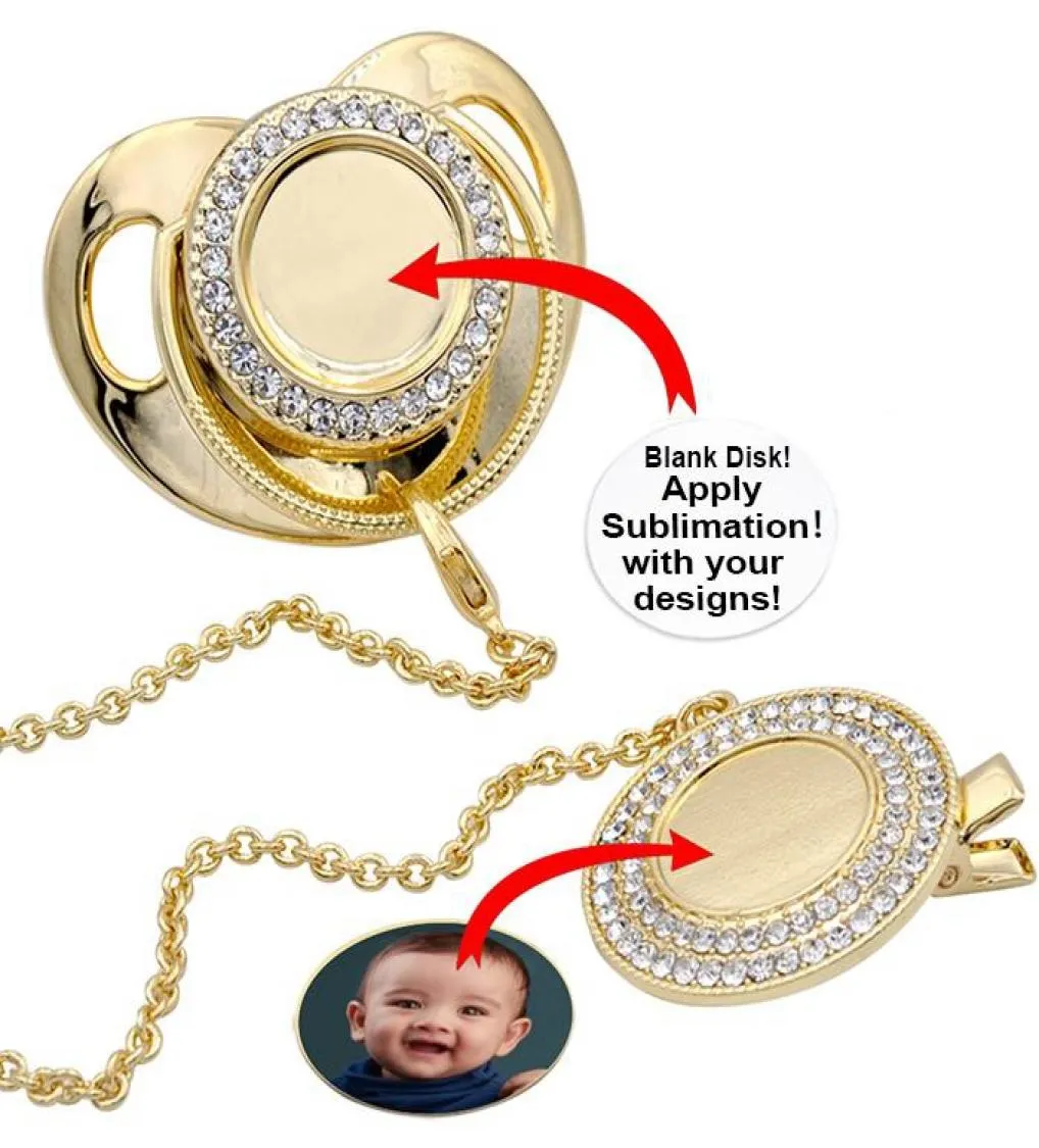 Sucette scintillante à Sublimation personnalisée, avec collier à Clip, cadeaux de fête en cristaux, souvenir pour bébé, cadeau d'anniversaire, WLL10002684414