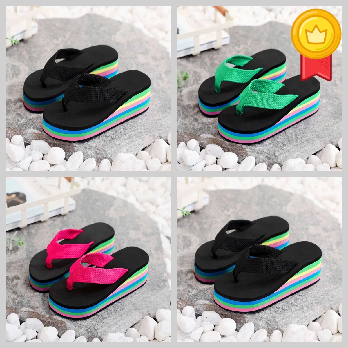 Tofflor kvinnors ensidiga flip flops sommar tjock sula sandaler ytterkläder casual strand gai flip-flo plattform svart färgglad eva gladiator mjuk chunky häl storlek36-41