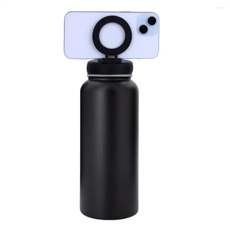 Garrafas de água portátil garrafa isolada com suporte de telefone 1000ml suporte magnético de aço inoxidável alto para 12/24
