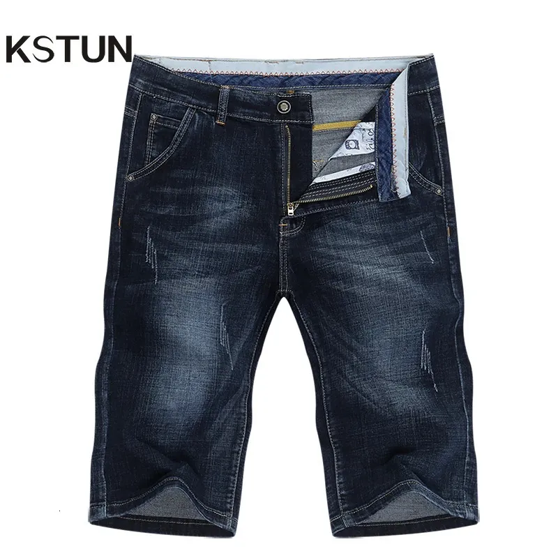 KSTUN Pantalones cortos de verano Jeans para hombres Pantalones de mezclilla Estiramiento Azul oscuro Diseño de moda Jeans para hombres Slim Straight Male Short Jeans Hombre 240308
