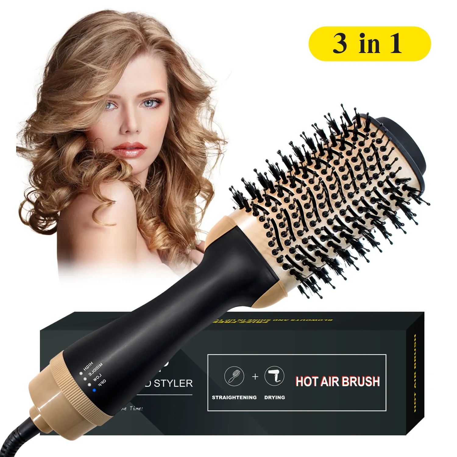 Escovas secador de cabelo com pente 3 em 1 secador de cabelo escova salão de beleza escova elétrica alisamento escova curling ferro escova de cabelo