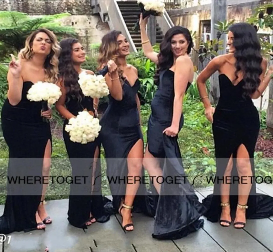 Black Long Bridesmaid Dresses 2020 Mermaid Sweetheart Backless Simple Cheap Sexy High Slit Long Formal Dresses Maid Of Honors For 2983788
