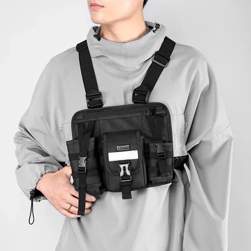 Mochila Techwear Chaleco táctico Bolsa Multibolsillos Funcional Hip Hop Cofre Hombres Mujeres Deporte al aire libre Raya reflectante Mini