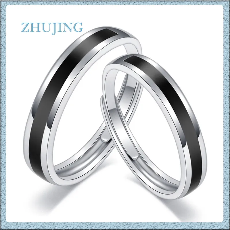 Stylish Fashion Black White Couple Rings Adjustable Size Wedding Rings Set for Women and Men