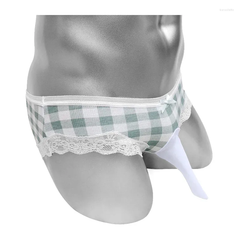 Underpants Plaid Sissy Lingerie Panties Penis Sheath Floral Lace Mens Brief Underwear Cotton Low Rise Sexy Bikini Bowknot Male