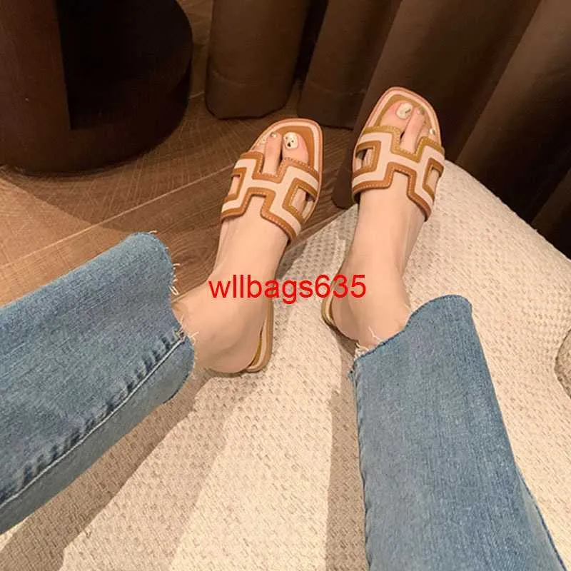 Sandali in pelle Oran Domande Slifori HB pantofole femminile estate Outwear Internet Red Leisure Resort Beach Slifors 2024 Spring Festival Flat Bo ha Logo SDAD