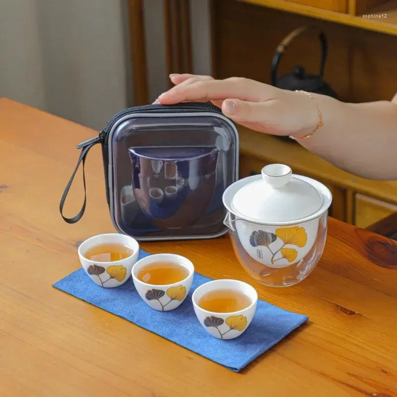 Ensembles de thé théière en céramique Gaiwan avec 3 tasses un thé ensemble de voyage Portable pour le bureau à domicile ustensile à boire