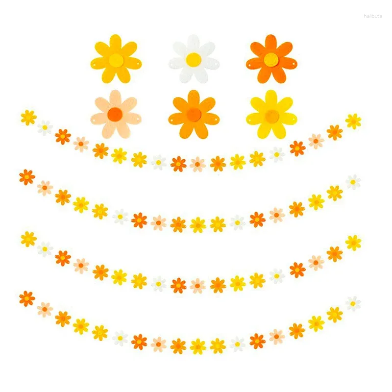 Décoration de fête Orange Jaune Marguerite Boho Guirlande De Fleurs Feutre Vignes Artificielles Bannière Hippie Merci Donner Automne Streamer Décor