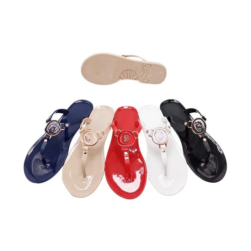 M Letter buckle Slippers jelly color Summer Slipper Beach Flats flip flops black white navy bule pool outdoor slides sandals men women rubber Thong sandal