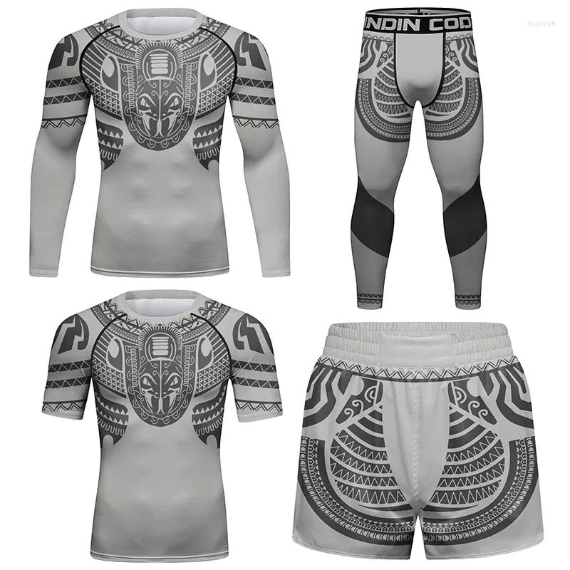 Tute da uomo Cody Lundin Uomo BJJ Jiu Jitsu MMA T-shirt Pantaloni Set Allenamento Wrestling Muay Thai Pantaloncini Compressione Stretto Palestra Boxe