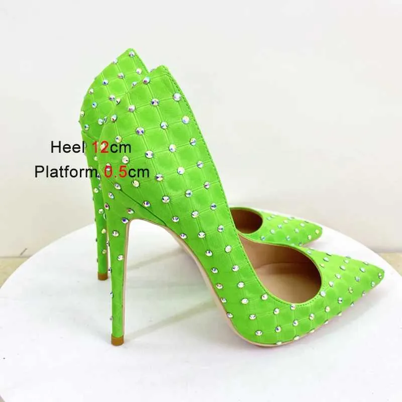 Dress Shoes Shiny Rhinestone Party High Heels Elegant Women Prom Single 12CM Fashion Models Green Pointed Toe Pumps 2024 Designer New9CGA H240321