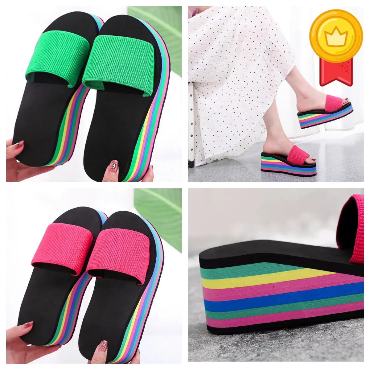 Slippers dames eenzijdige slippers zomer dikke zool sandalen bovenkleding casual strand GAI flip-flo platform zwart kleurrijk EVA Gladiator zacht dik regenboog 36-41